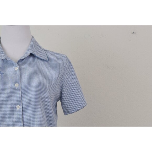 Vintage 80s Cotton Seersucker Check Blouse | size PM - Picture 9 of 10